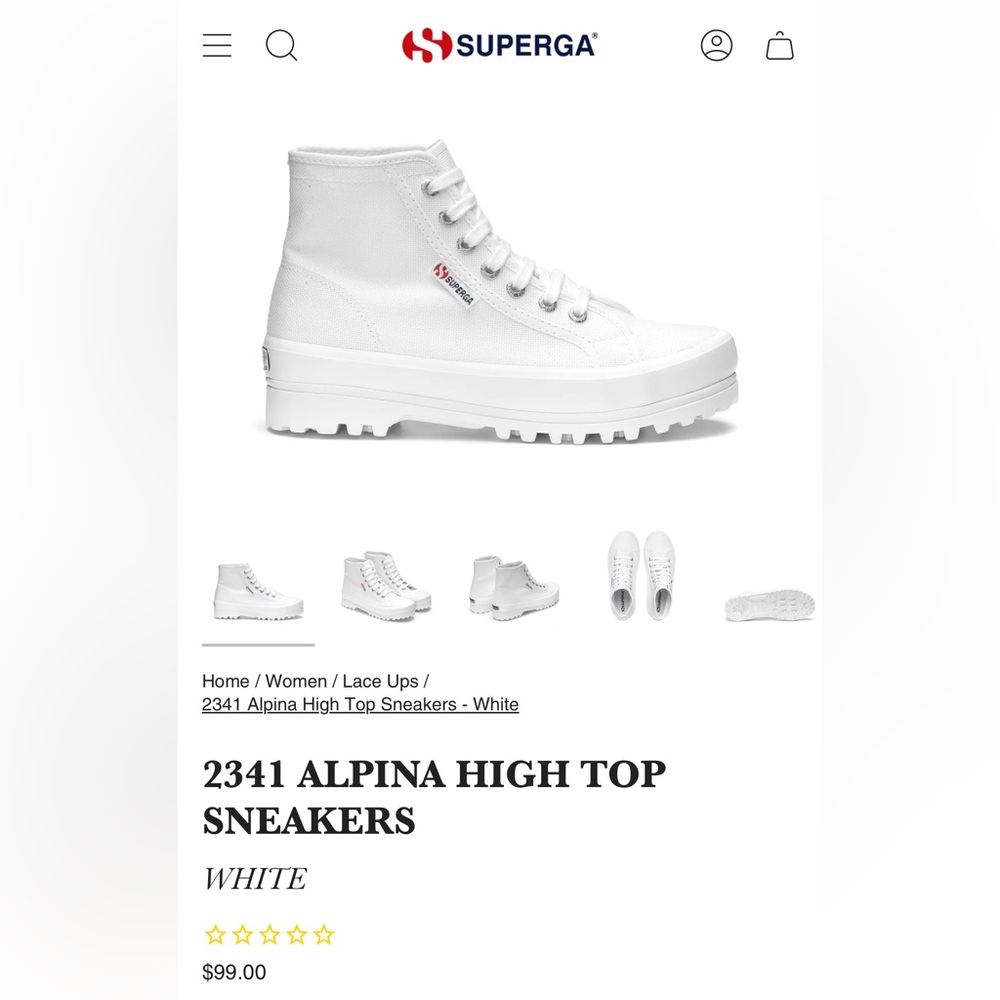 SUPERGA Alpina White Canvas Lug High Top Sneakers